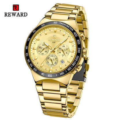 REWARD Men Watches Stainless Steel Wrist Watch Quartz Analog Waterproof Luminous Date Wrist Watch Luxury Casual Watch for Men SK Accessories