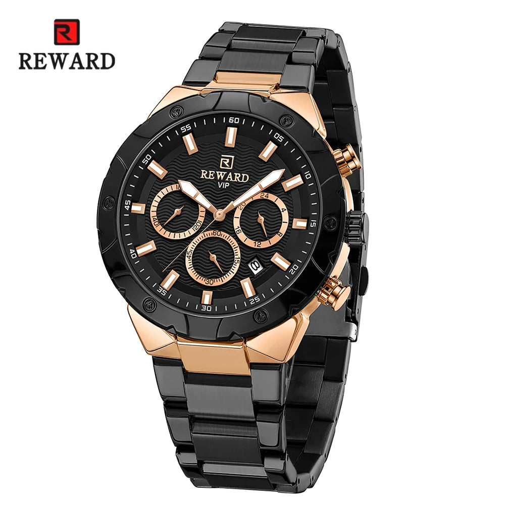 REWARD Mens Watch Quartz Waterproof Luminous Date Stainless Steel Wrist Watches Luxury Casual Watch for Men SK Accessories