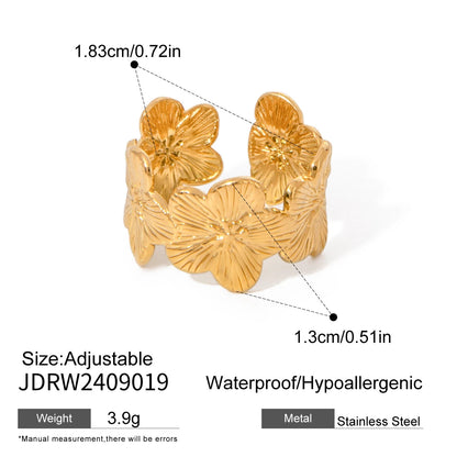 Uworld Stainless Steel Ribbed Flower Open Bracelet Stylish Metal Open Wrist браслеты на руку женкие Party Gift Waterproof SK Accessories