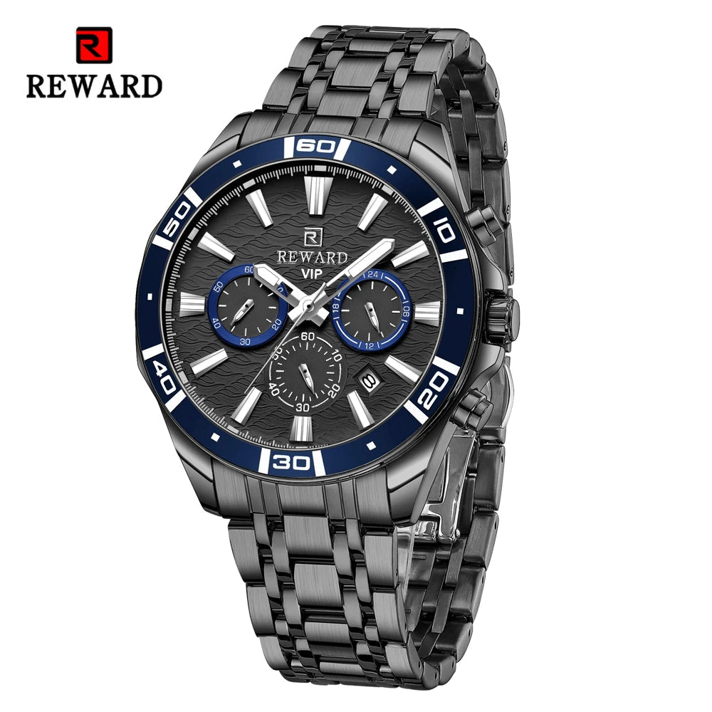 REWARD Mens Watches Waterproof  Luminous Quartz Wristwatch Business Stainless Steel Strap with gift box SK Accessories