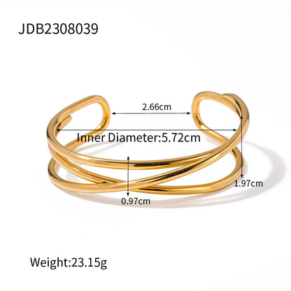 Uworld Stainless Steel Statement Gold Color Cuff Bracelet Bangle Metal Texture Multi-Layer Temperament Fashion Waterproof Jewelr SK Accessories