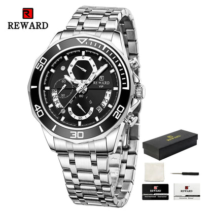 REWARD Mens Watches Fashion Business Stainless Steel Wristwatch Waterproof Luminous Chronograph Calendar Quartz Watches SK Accessories
