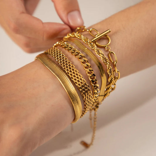 Uworld Fashion Link Chain Stainless Steel Bangle Bracelet for Women Exquisite Golden Metal Texture Jewelry Girl Beach Gift Man SK Accessories