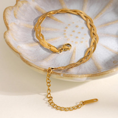 Uworld Stainless Steel Double Layered Snake Chain Bangle Bracelet Trendy Golden Stylish Unique Design Jewelry Female Party Gift SK Accessories