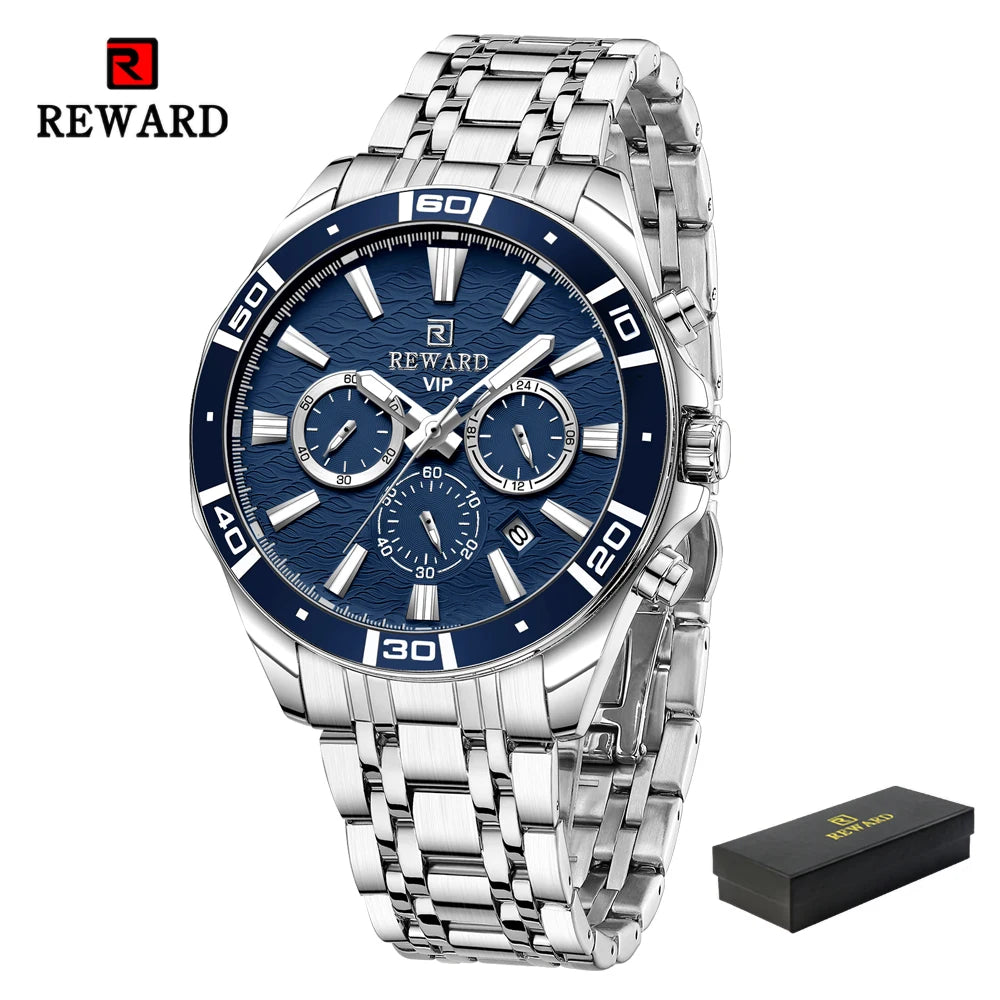 REWARD Mens Watches Waterproof  Luminous Quartz Wristwatch Business Stainless Steel Strap with gift box SK Accessories
