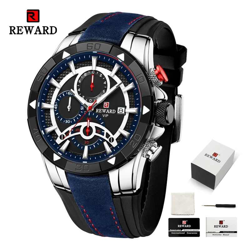 REWARD Fashion Men Quartz Wristwatch Silicone Band Alloy Case Waterproof Watches Luminous Chronograph Date Wrist Watches SK Accessories