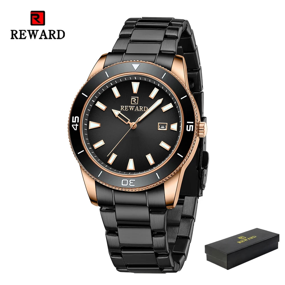 REWARD Quartz Watch for Mens Stylish Stainless Steel Japan Movement Waterproof Anti-Scratch Analog Date Business Wrist Watches SK Accessories