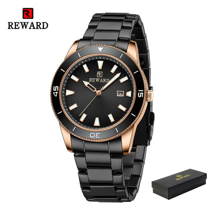 REWARD Quartz Watch for Mens Stylish Stainless Steel Japan Movement Waterproof Anti-Scratch Analog Date Business Wrist Watches SK Accessories