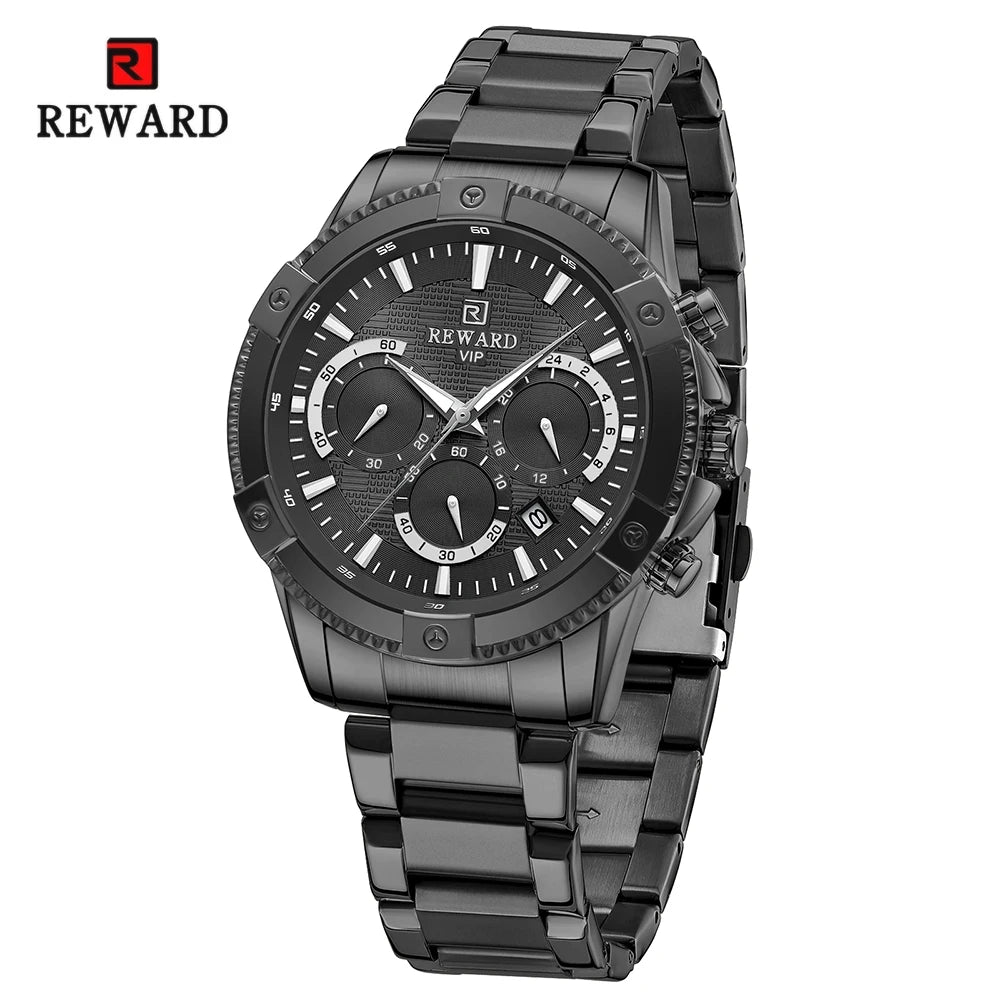 REWARD Casual Watch for Men Luxury Stainless Steel Wristwatch Fashion Quartz Analog Waterproof Luminous Date Mens Wrist Watches SK Accessories