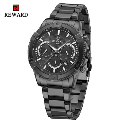 REWARD Casual Watch for Men Luxury Stainless Steel Wristwatch Fashion Quartz Analog Waterproof Luminous Date Mens Wrist Watches SK Accessories