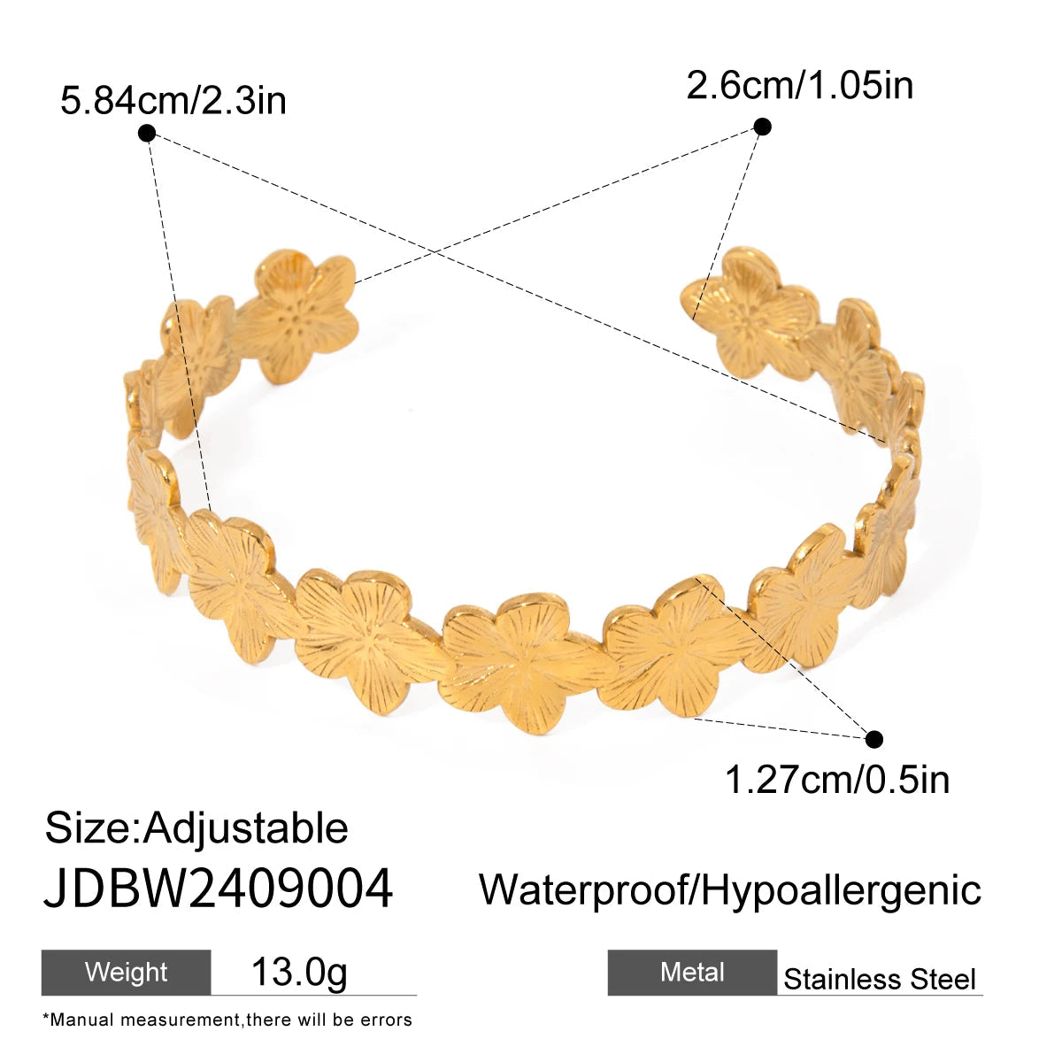 Uworld Stainless Steel Ribbed Flower Open Bracelet Stylish Metal Open Wrist браслеты на руку женкие Party Gift Waterproof SK Accessories