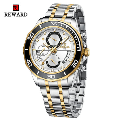 REWARD Mens Watches Fashion Business Stainless Steel Wristwatch Waterproof Luminous Chronograph Calendar Quartz Watches SK Accessories