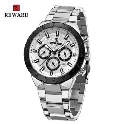 REWARD Mens Watch Quartz Waterproof Luminous Date Stainless Steel Wrist Watches Luxury Casual Watch for Men SK Accessories