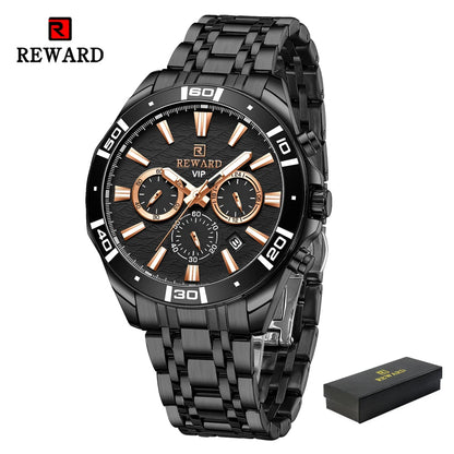 REWARD Mens Watches Waterproof  Luminous Quartz Wristwatch Business Stainless Steel Strap with gift box SK Accessories