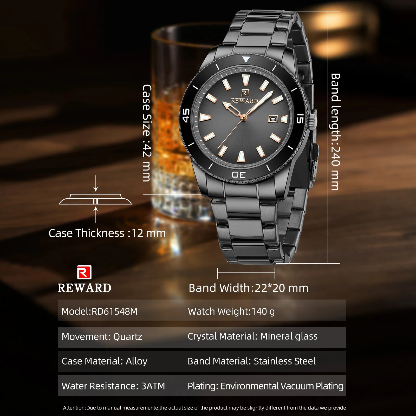 REWARD Quartz Watch for Mens Stylish Stainless Steel Japan Movement Waterproof Anti-Scratch Analog Date Business Wrist Watches SK Accessories
