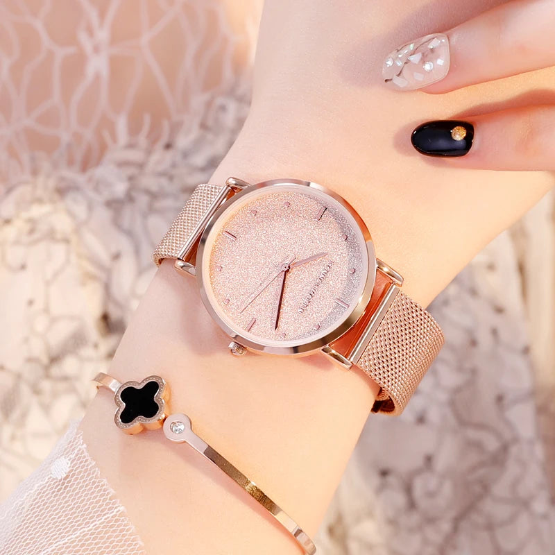 Sahara Desert Dial New Design 2021 Top Brand Luxury Japan Quartz Wristwatch Stainless Steel Rose Gold Waterproof Watch for Women SK Accessories