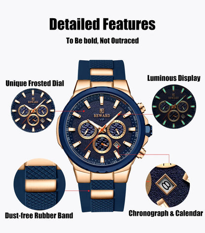 REWARD new fashion men's watch silicone strap chronograph 3bar waterproof sport quartz watch for men SK Accessories