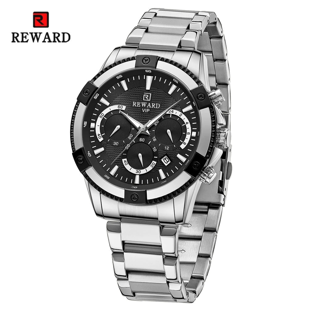 REWARD Casual Watch for Men Luxury Stainless Steel Wristwatch Fashion Quartz Analog Waterproof Luminous Date Mens Wrist Watches SK Accessories