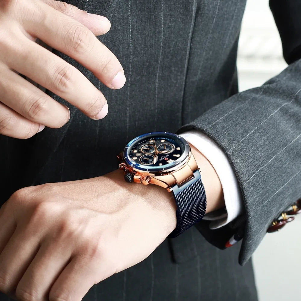 REWARD Casual Sport Chronograph Men's Watches Top Brand Stainless Steel Mesh Belt Quartz Wristwatches Men Waterproof Date Watch SK Accessories