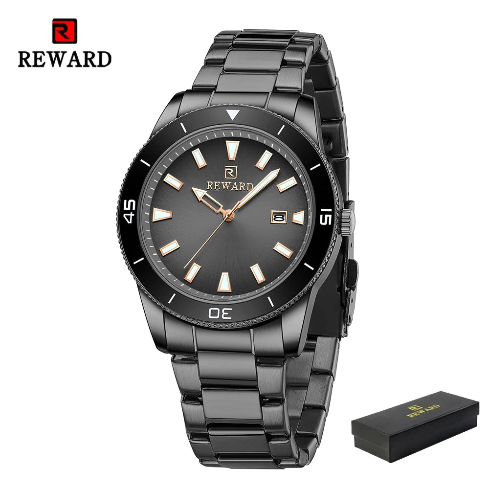 REWARD Quartz Watch for Mens Stylish Stainless Steel Japan Movement Waterproof Anti-Scratch Analog Date Business Wrist Watches SK Accessories