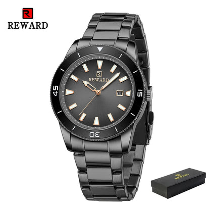 REWARD Quartz Watch for Mens Stylish Stainless Steel Japan Movement Waterproof Anti-Scratch Analog Date Business Wrist Watches SK Accessories