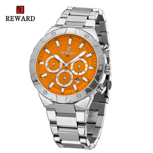 REWARD Mens Watch Quartz Waterproof Luminous Date Stainless Steel Wrist Watches Luxury Casual Watch for Men SK Accessories
