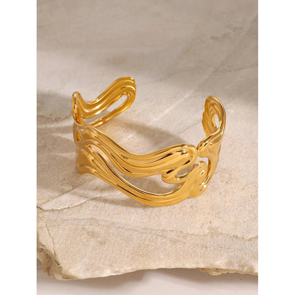Uworld Waterproof 316l Stainless Steel Irregular Exaggerated Big Cuff Bracelet Bangle Stylish Unique Design Golden Charm SK Accessories