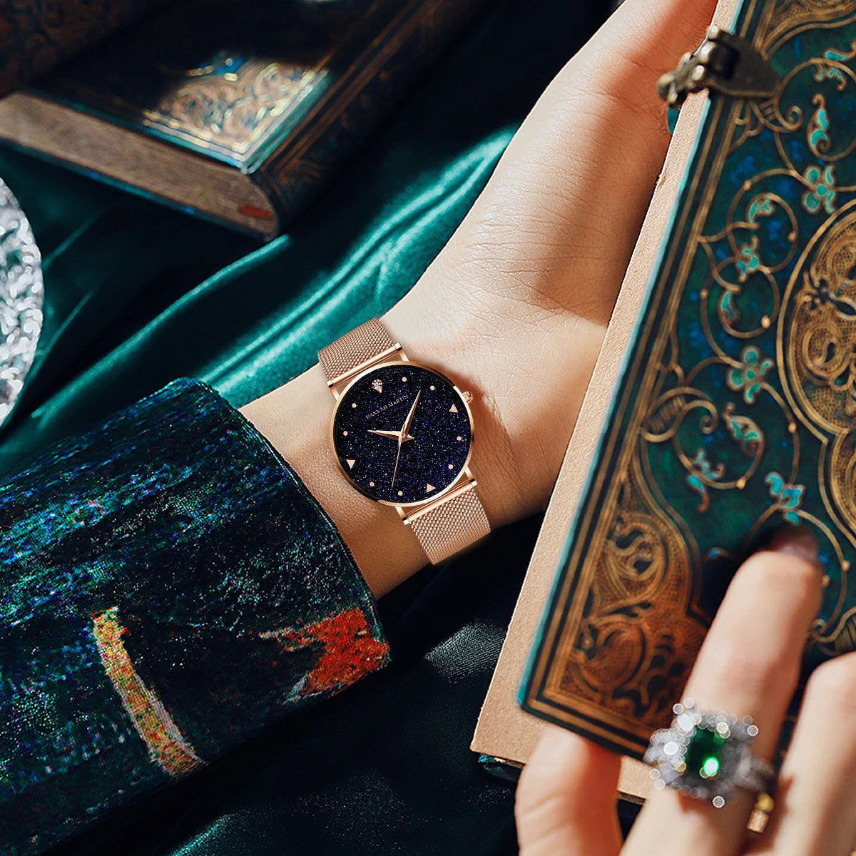 Luxury Women Watch With Fashionable Frosted Dial Japanese Movement Rhinestone Rose Gold Stainless Steel Mesh Strap Women's Watch SK Accessories