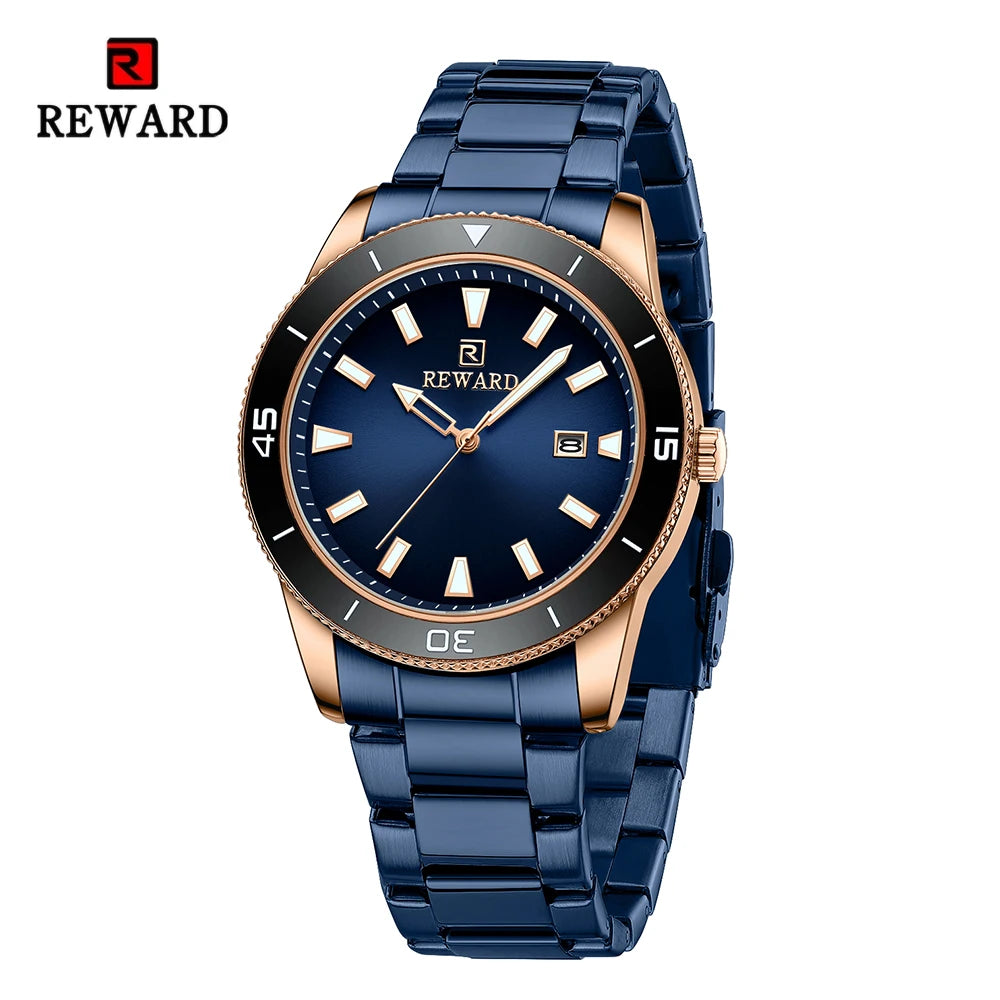 REWARD Quartz Watch for Mens Stylish Stainless Steel Japan Movement Waterproof Anti-Scratch Analog Date Business Wrist Watches SK Accessories