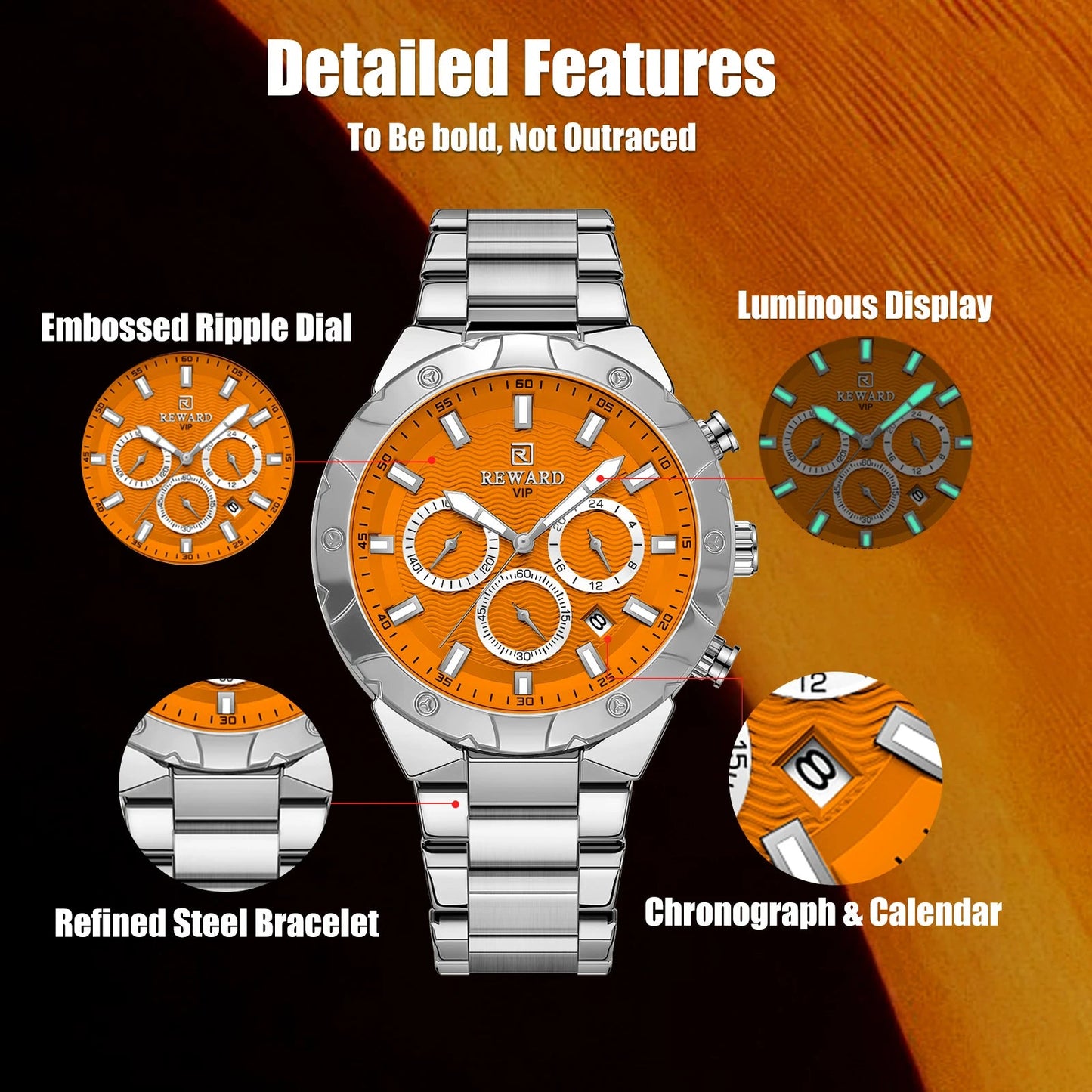 REWARD Mens Watch Quartz Waterproof Luminous Date Stainless Steel Wrist Watches Luxury Casual Watch for Men SK Accessories