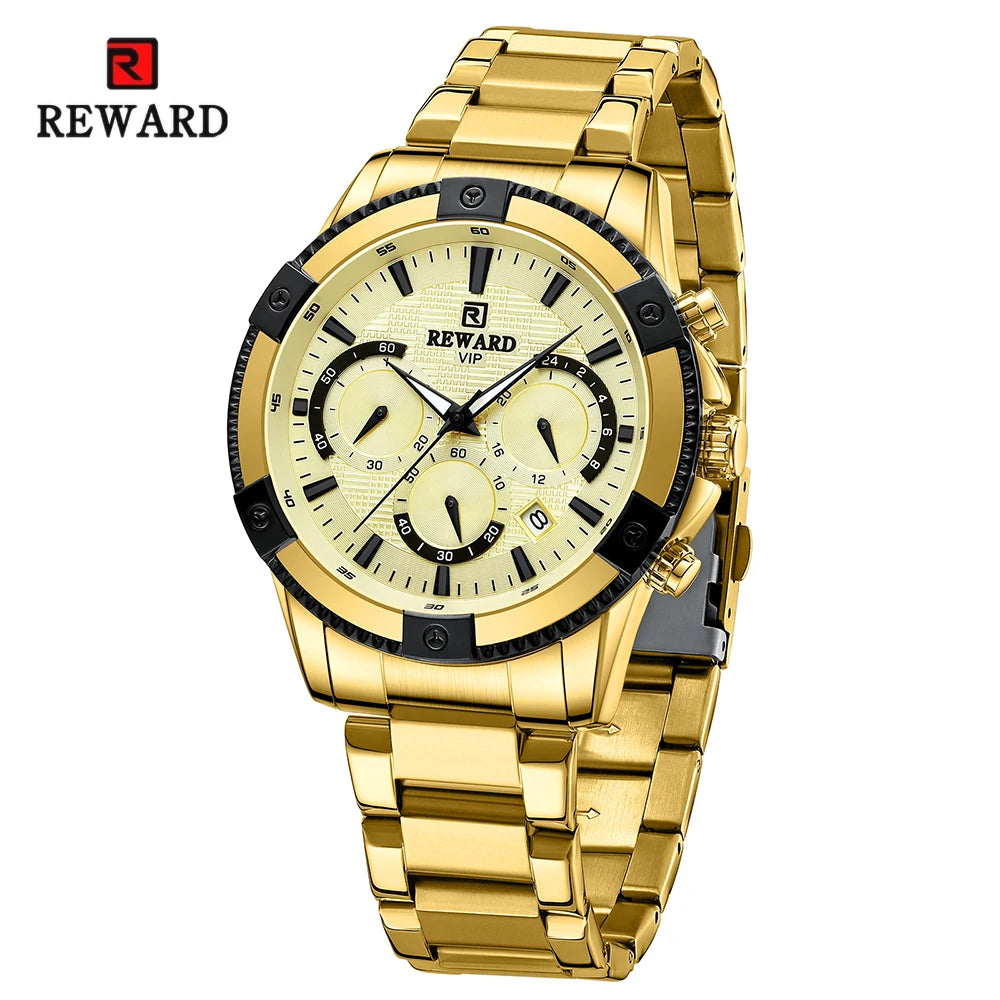 REWARD Casual Watch for Men Luxury Stainless Steel Wristwatch Fashion Quartz Analog Waterproof Luminous Date Mens Wrist Watches SK Accessories