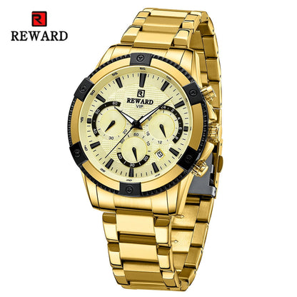 REWARD Casual Watch for Men Luxury Stainless Steel Wristwatch Fashion Quartz Analog Waterproof Luminous Date Mens Wrist Watches SK Accessories