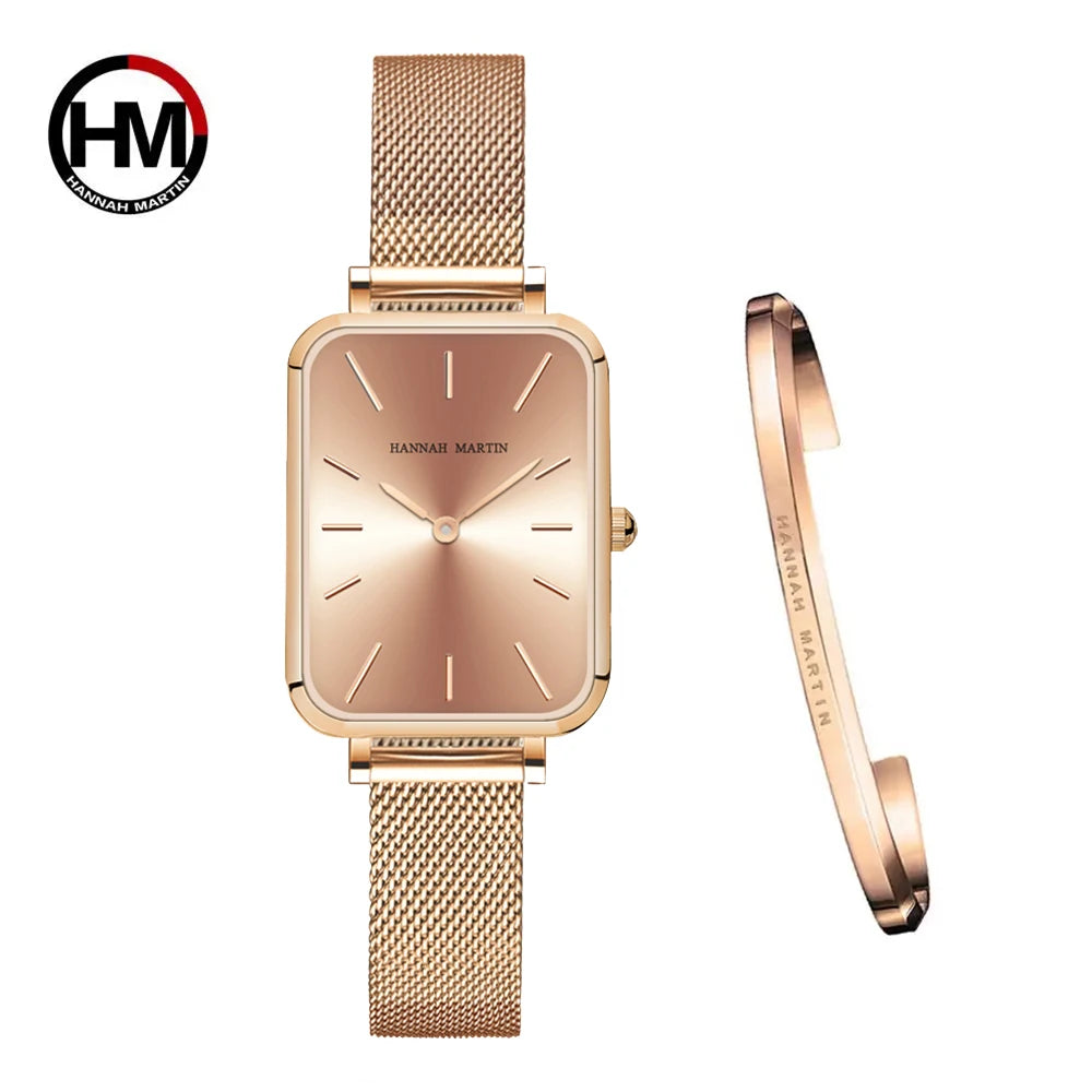 Rectangle Ultrathin Nordic Simple Style Japan Quartz Movement Fashion Stainless Steel Mesh Silvery Bracelet Belt Ladies Watches SK Accessories