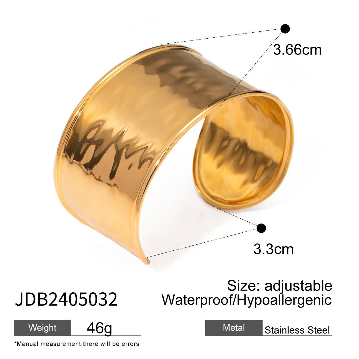 Uworld Waterproof 316L Stainless Steel Metal Wide Cuff Bracelet Bangle Jewelry Fashion Texture 18K PVD Plated Temperament Bijoux SK Accessories