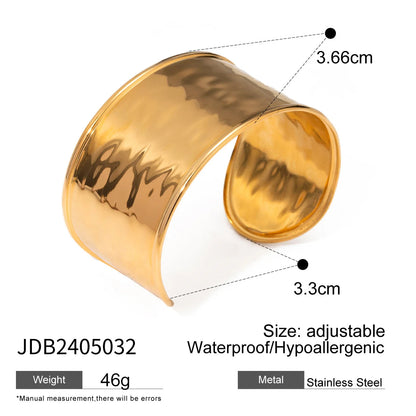 Uworld Waterproof 316L Stainless Steel Metal Wide Cuff Bracelet Bangle Jewelry Fashion Texture 18K PVD Plated Temperament Bijoux SK Accessories
