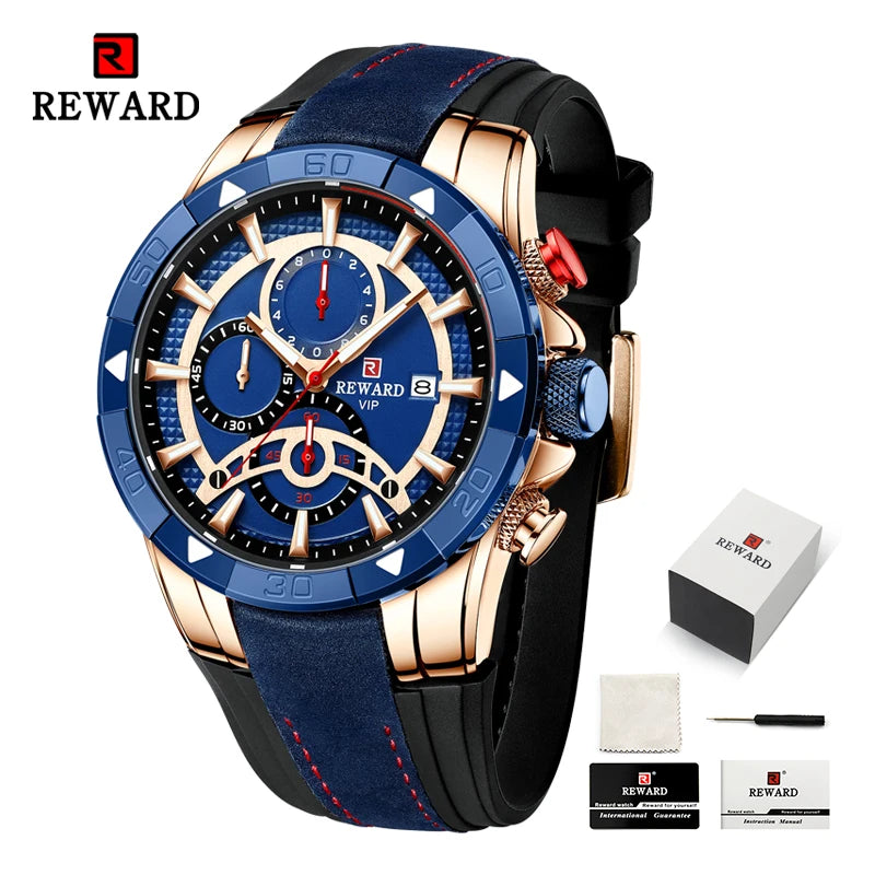 REWARD Fashion Men Quartz Wristwatch Silicone Band Alloy Case Waterproof Watches Luminous Chronograph Date Wrist Watches SK Accessories