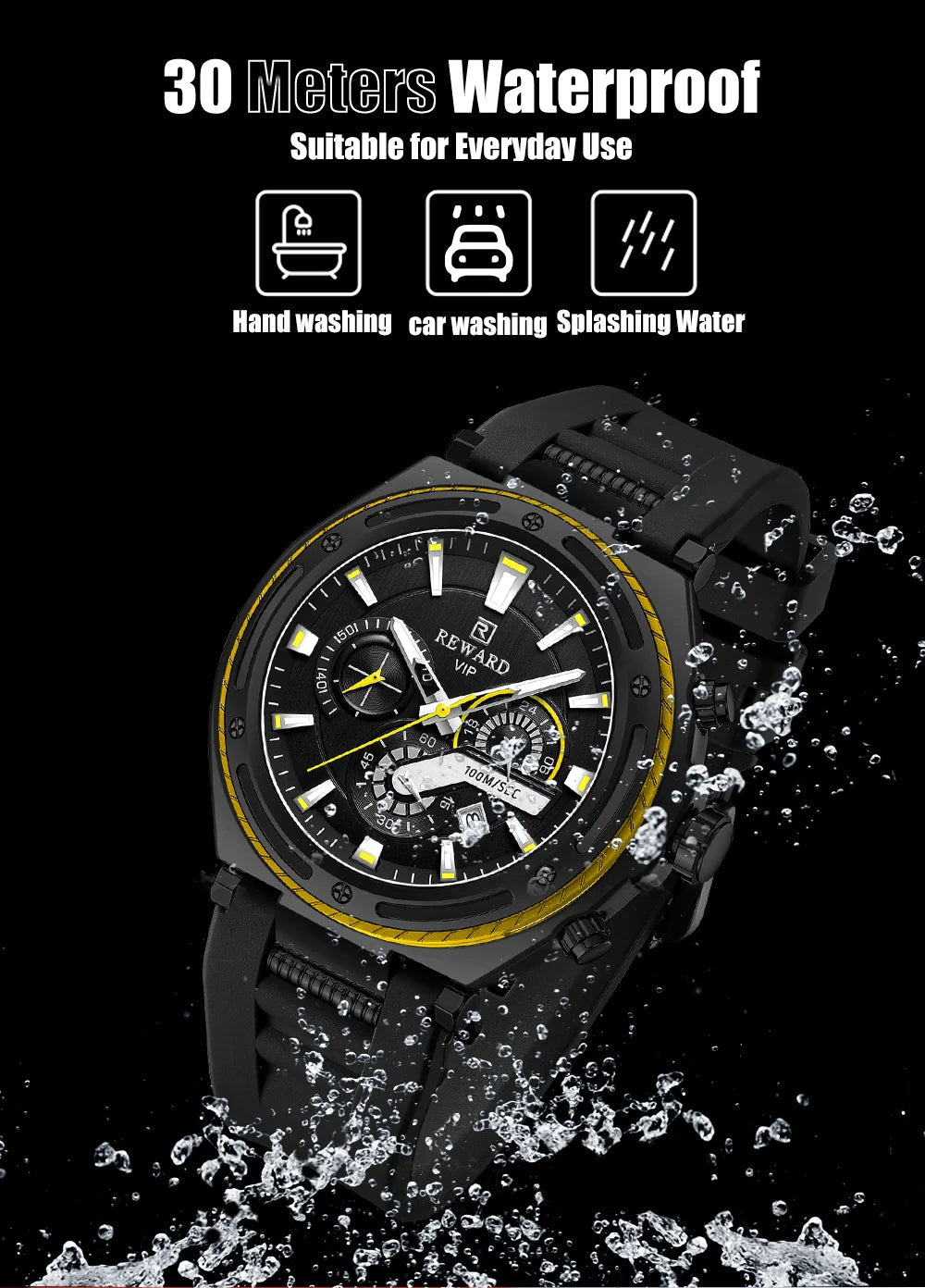 REWARD new watch for men ultra big case silicone sport quartz watches luminous hands 3bar waterproof mens writstwatch SK Accessories