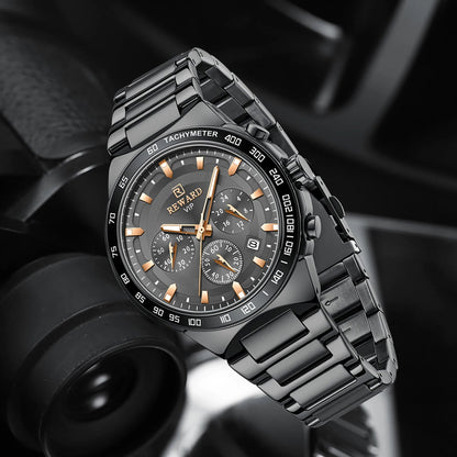 REWARD Men Watches Stainless Steel Wrist Watch Quartz Analog Waterproof Luminous Date Wrist Watch Luxury Casual Watch for Men SK Accessories