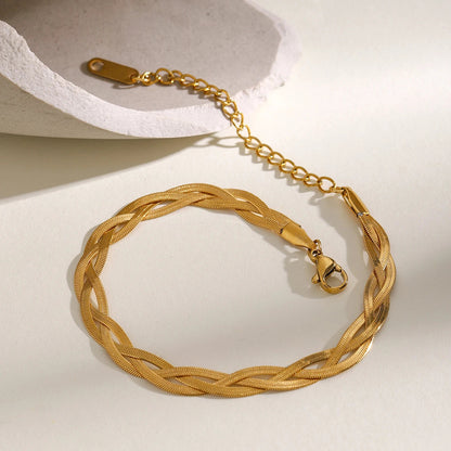 Uworld Stainless Steel Double Layered Snake Chain Bangle Bracelet Trendy Golden Stylish Unique Design Jewelry Female Party Gift SK Accessories