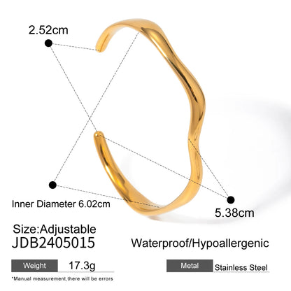 Uworld Waterproof 316L Stainless Steel Metal Wide Cuff Bracelet Bangle Jewelry Fashion Texture 18K PVD Plated Temperament Bijoux SK Accessories