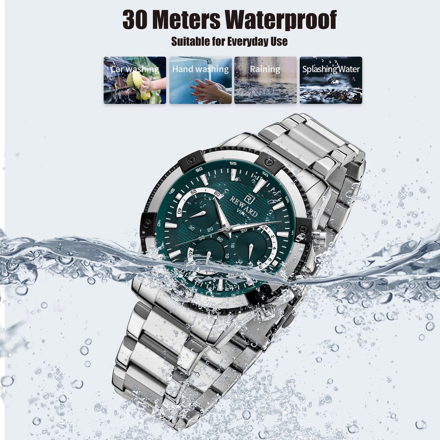 REWARD Casual Watch for Men Luxury Stainless Steel Wristwatch Fashion Quartz Analog Waterproof Luminous Date Mens Wrist Watches SK Accessories