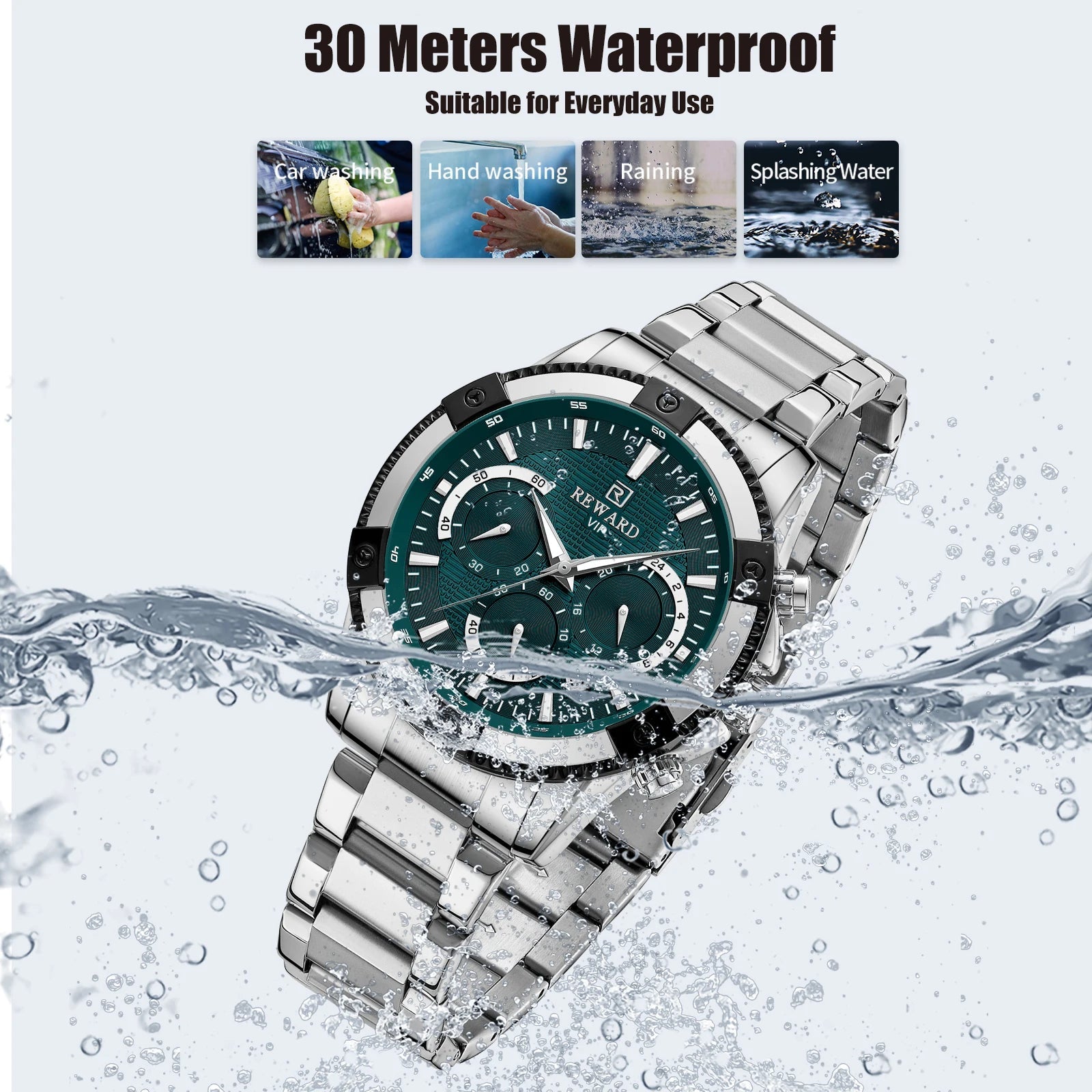 REWARD Casual Watch for Men Luxury Stainless Steel Wristwatch Fashion Quartz Analog Waterproof Luminous Date Mens Wrist Watches SK Accessories