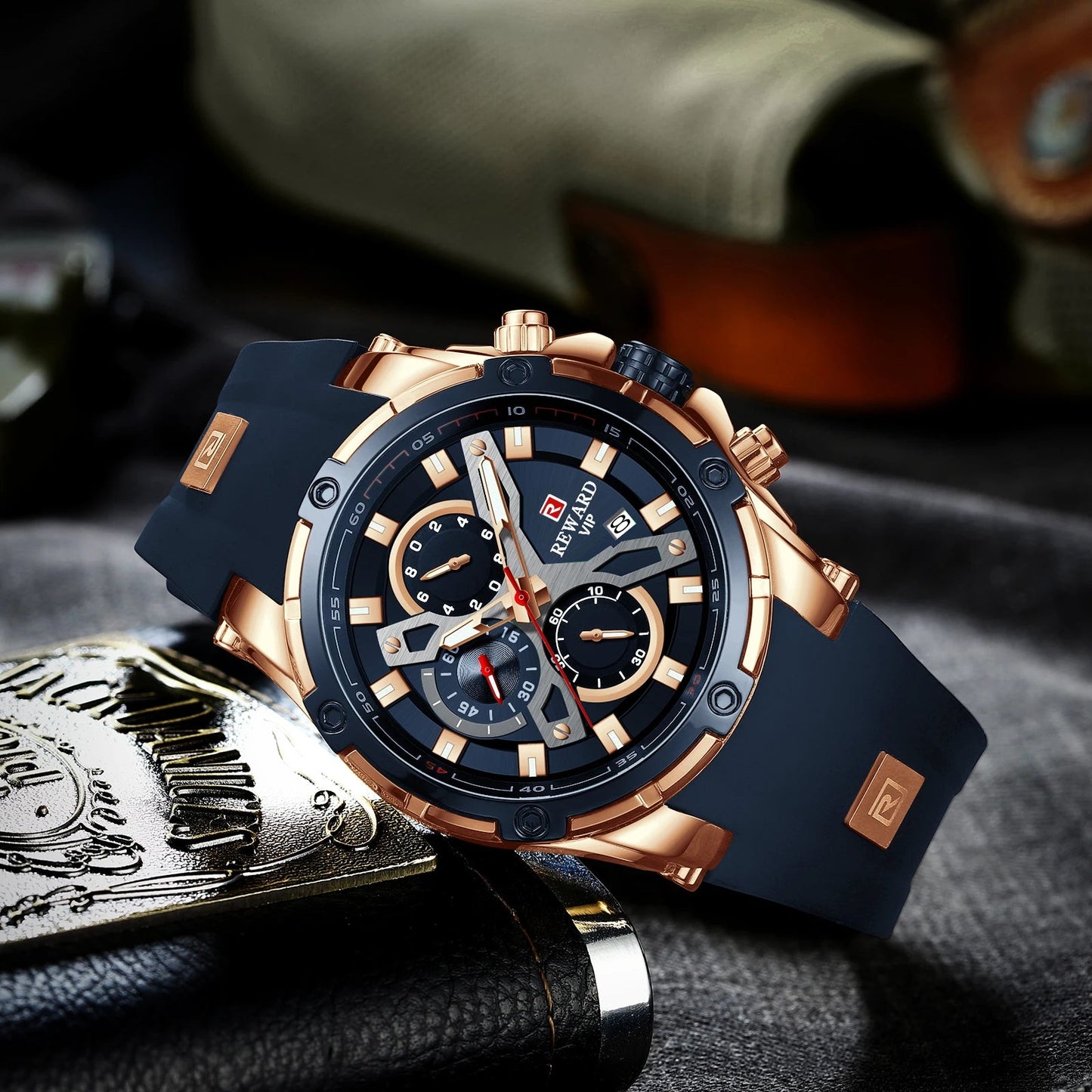 REWARD New Quartz Watches for Men Luxury Brand Big Dial Watch Waterproof Sport Wristwatch Silicone Band Chronograph Clock SK Accessories