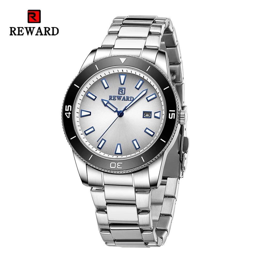 REWARD Quartz Watch for Mens Stylish Stainless Steel Japan Movement Waterproof Anti-Scratch Analog Date Business Wrist Watches SK Accessories