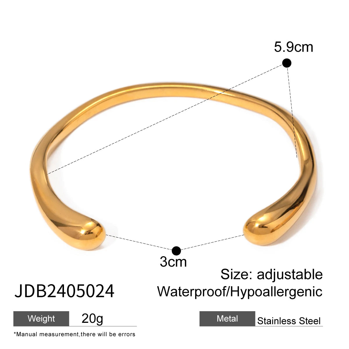 Uworld Waterproof 316L Stainless Steel Metal Wide Cuff Bracelet Bangle Jewelry Fashion Texture 18K PVD Plated Temperament Bijoux SK Accessories
