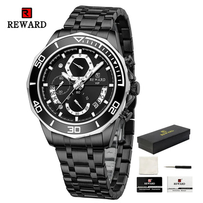 REWARD Mens Watches Fashion Business Stainless Steel Wristwatch Waterproof Luminous Chronograph Calendar Quartz Watches SK Accessories