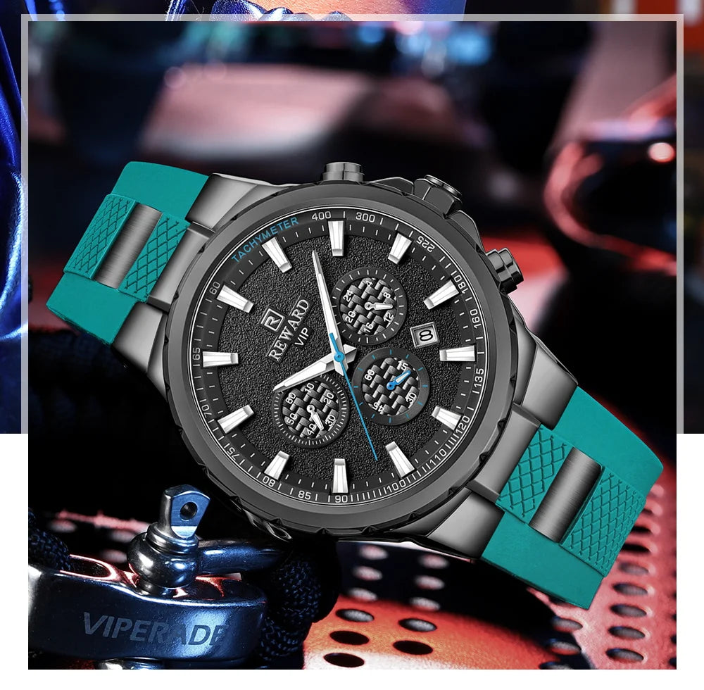 REWARD new fashion men's watch silicone strap chronograph 3bar waterproof sport quartz watch for men SK Accessories