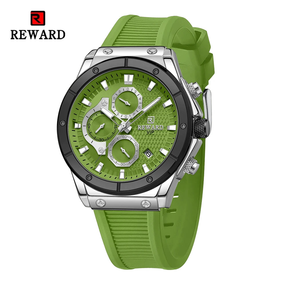 REWARD Casual Watches for Men Chronograph Date Waterproof Luminous Fashion Man Wrist Watch with Silicone Strap Relogio Masculino SK Accessories