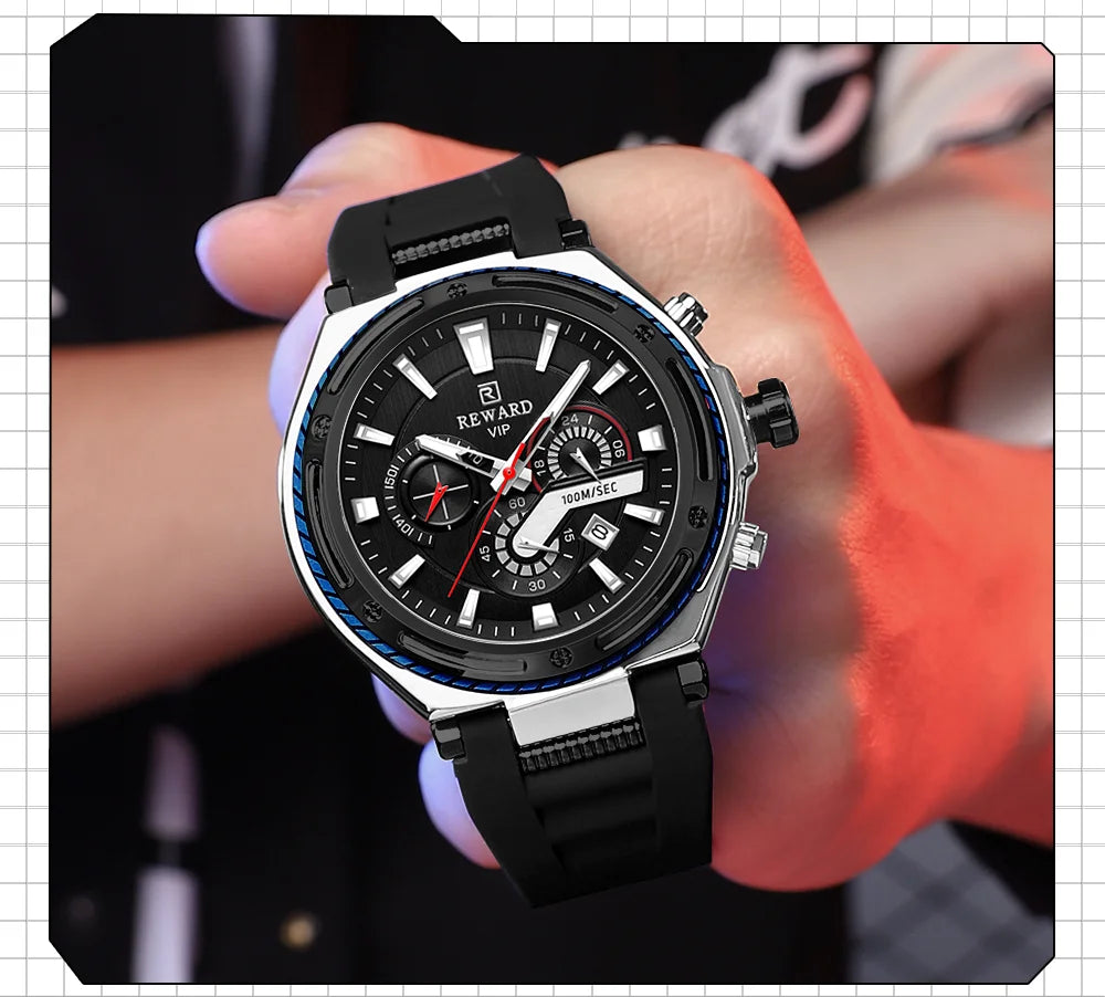 REWARD new watch for men ultra big case silicone sport quartz watches luminous hands 3bar waterproof mens writstwatch SK Accessories
