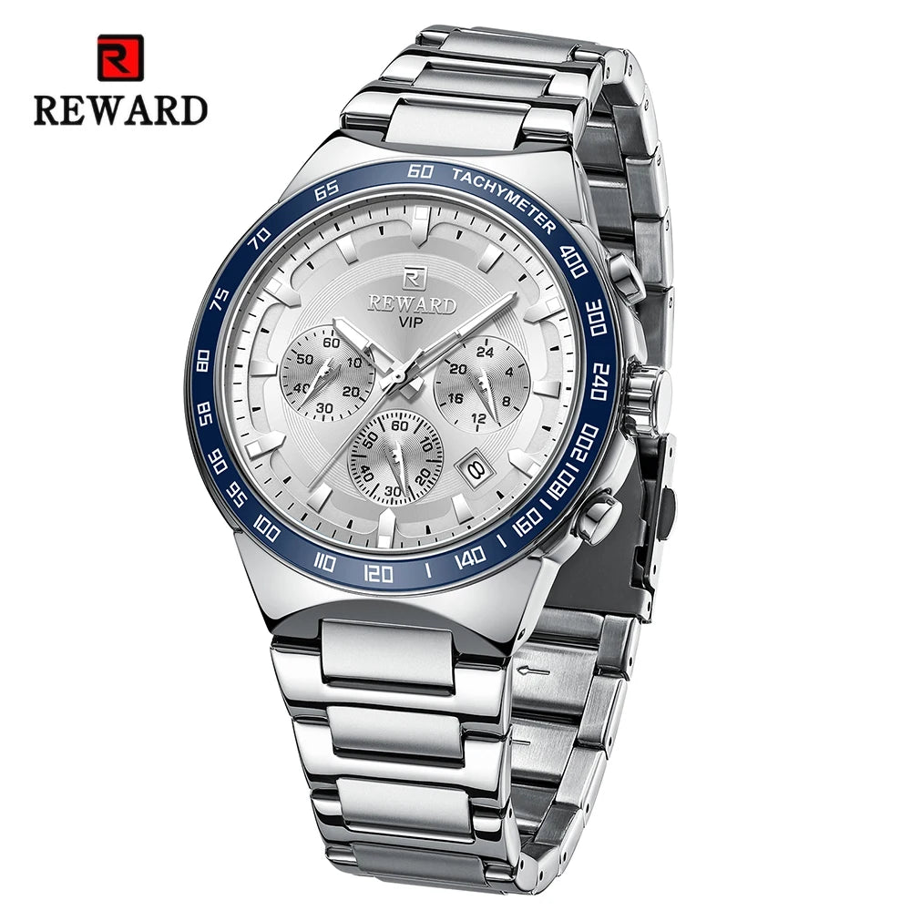 REWARD Men Watches Stainless Steel Wrist Watch Quartz Analog Waterproof Luminous Date Wrist Watch Luxury Casual Watch for Men SK Accessories